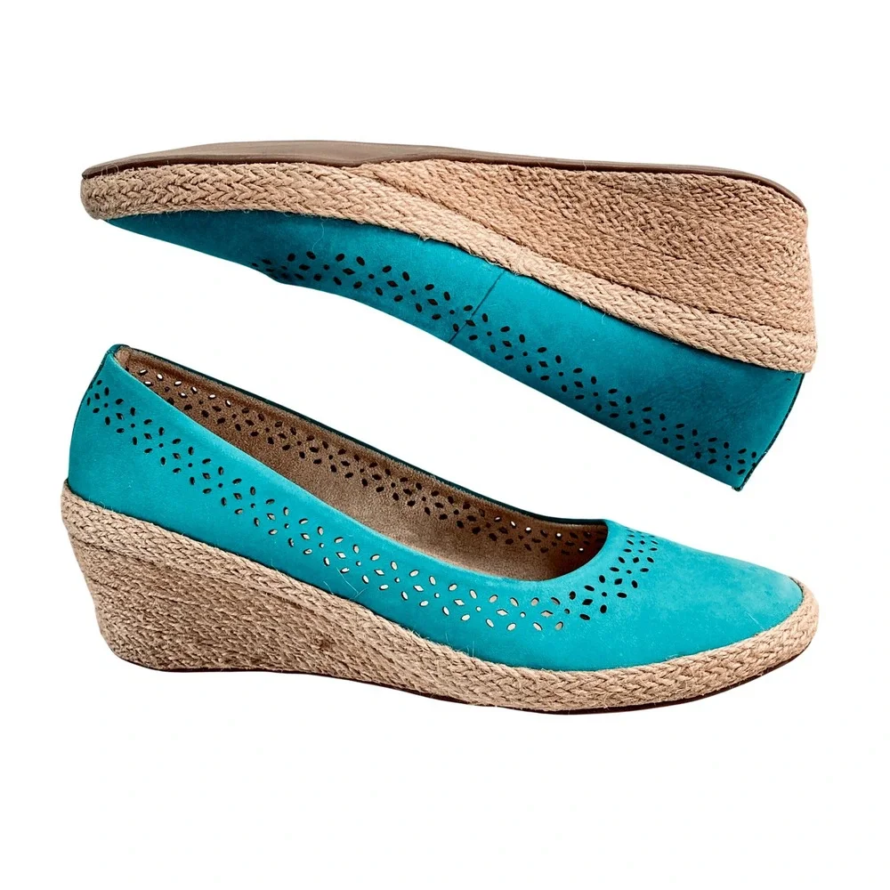 Walk With Me Coldwater Creek Shoes Wedge Espadrille Suede Slip On Jade (Size 11)